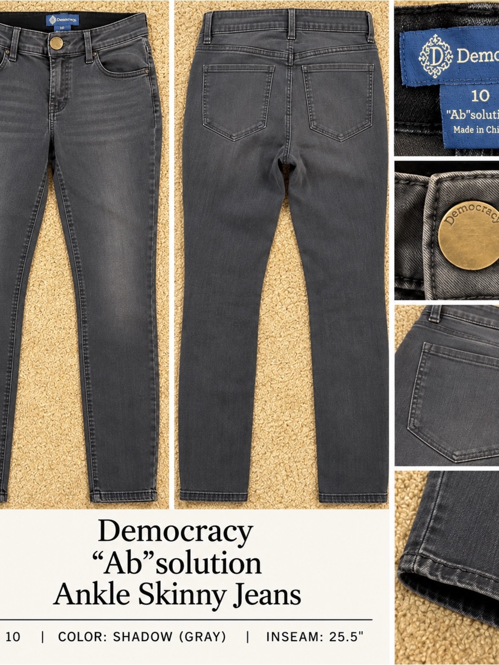 Democracy Absolution Ankle Skinny Jeans Shadow Size 10